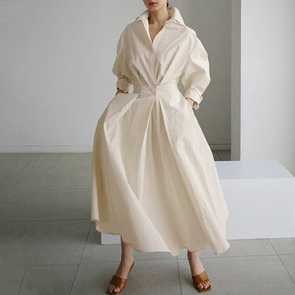 💥2025 New Products Hot Sale💕Women's Plain Cotton Lapel Shirt Wrap Dress
