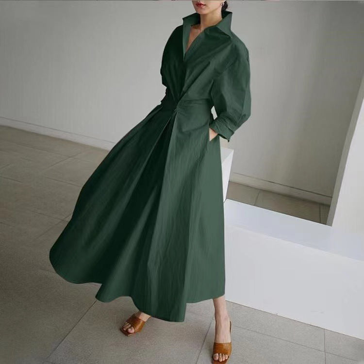 💥2025 New Products Hot Sale💕Women's Plain Cotton Lapel Shirt Wrap Dress