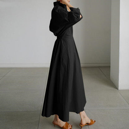 💥2025 New Products Hot Sale💕Women's Plain Cotton Lapel Shirt Wrap Dress