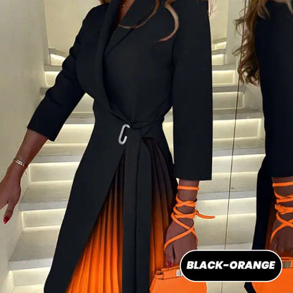 💕Limited Sale 49% OFF💕Ombre Lapel Neck Tied Waist Pleated Blazer Dress