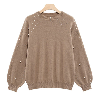 🍃Women's Faux Pearls Round Neck Pullover Sweater