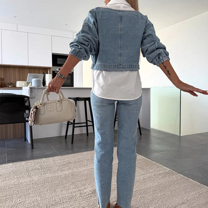 💥Women's Fashion Long Sleeve Denim Top & Pants Two Piece Set