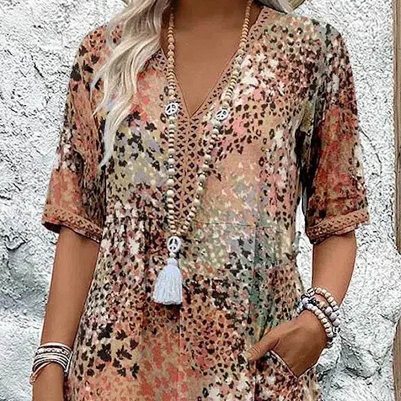 💥Women's Vivid Printed V-Neck Midi Dress