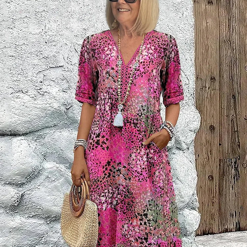 💥Women's Vivid Printed V-Neck Midi Dress