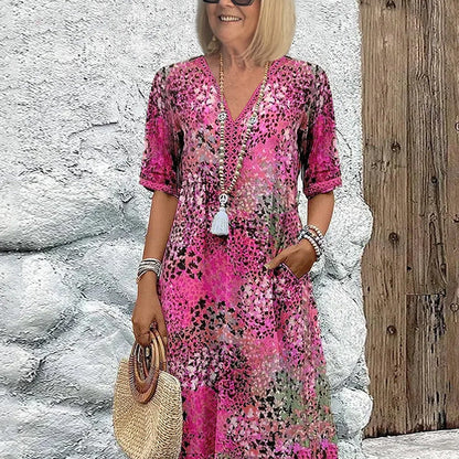 💥Women's Vivid Printed V-Neck Midi Dress