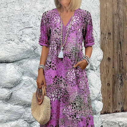💥Women's Vivid Printed V-Neck Midi Dress