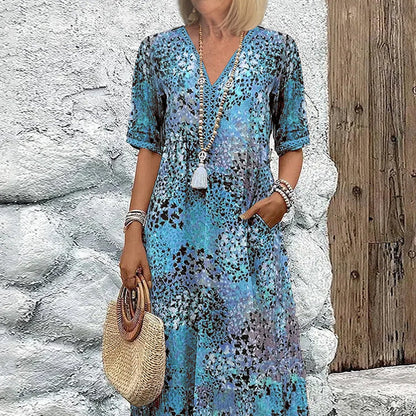 💥Women's Vivid Printed V-Neck Midi Dress