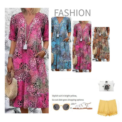 💥Women's Vivid Printed V-Neck Midi Dress