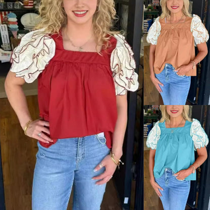 💥Hot Sale🍃Women's Casual Color-Block Square Neck Top