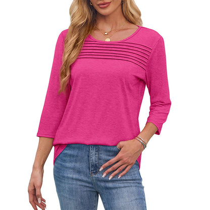 💥Hot Sales-49% OFF🔥Women’s Pleated Detail 3/4 Sleeve Casual T-Shirt
