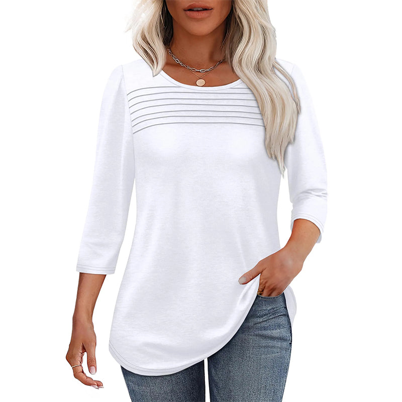 💥Hot Sales-49% OFF🔥Women’s Pleated Detail 3/4 Sleeve Casual T-Shirt