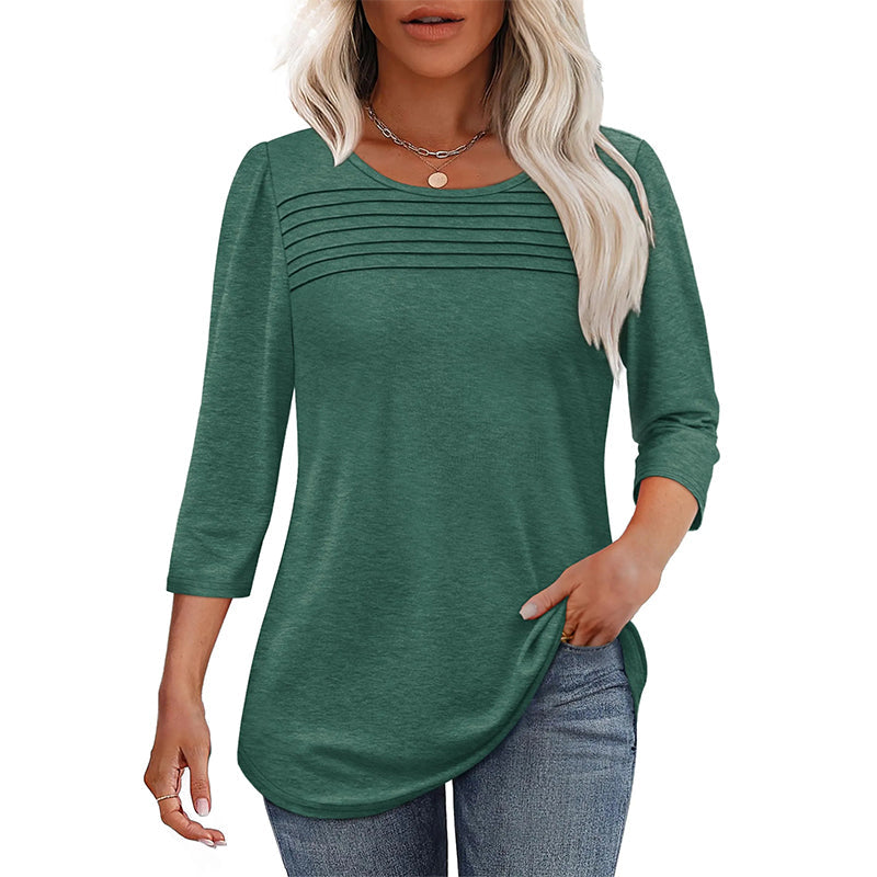 💥Hot Sales-49% OFF🔥Women’s Pleated Detail 3/4 Sleeve Casual T-Shirt