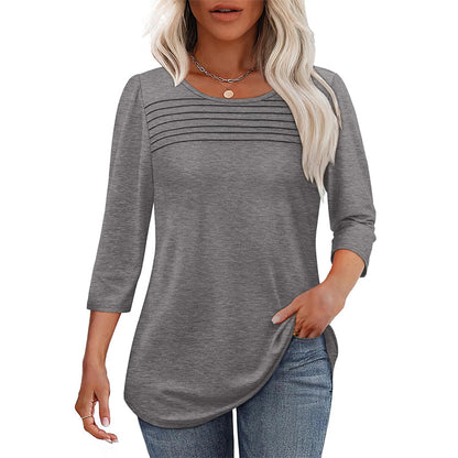💥Hot Sales-49% OFF🔥Women’s Pleated Detail 3/4 Sleeve Casual T-Shirt