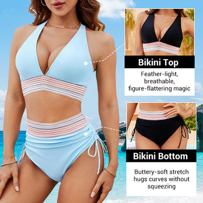 💃Vacation Sale 49% OFF💃Tummy Control Color Block Bikini Set