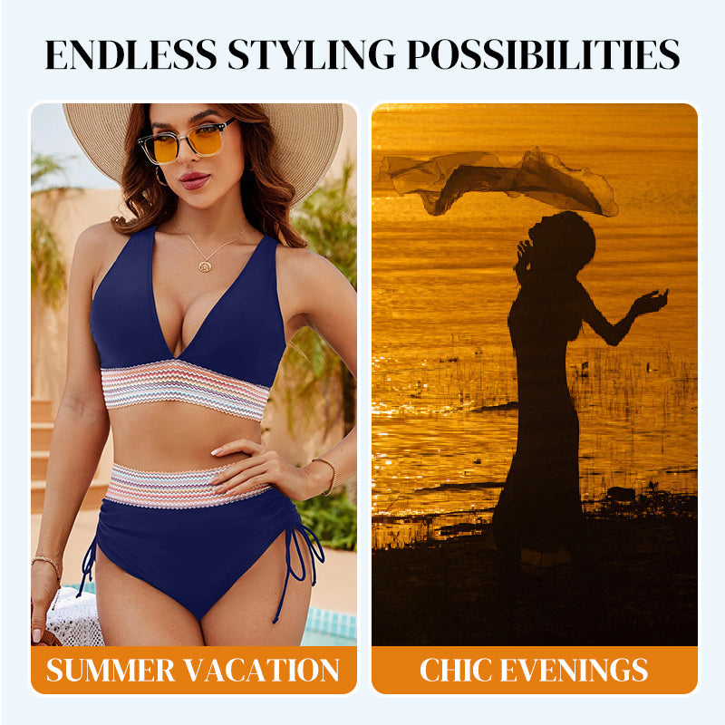 💃Vacation Sale 49% OFF💃Tummy Control Color Block Bikini Set