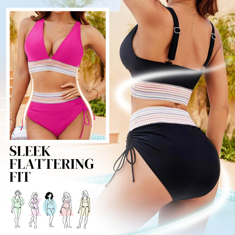 💃Vacation Sale 49% OFF💃Tummy Control Color Block Bikini Set