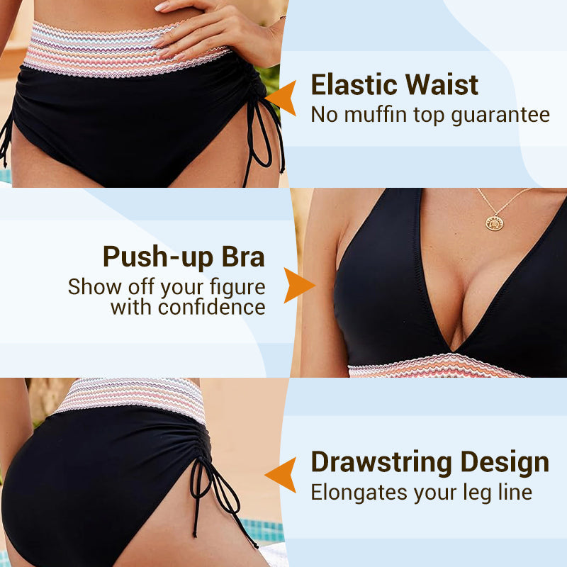 💃Vacation Sale 49% OFF💃Tummy Control Color Block Bikini Set