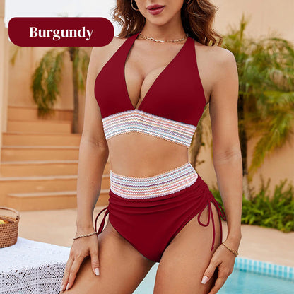 💃Vacation Sale 49% OFF💃Tummy Control Color Block Bikini Set