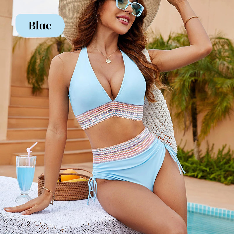 💃Vacation Sale 49% OFF💃Tummy Control Color Block Bikini Set