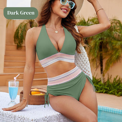 💃Vacation Sale 49% OFF💃Tummy Control Color Block Bikini Set