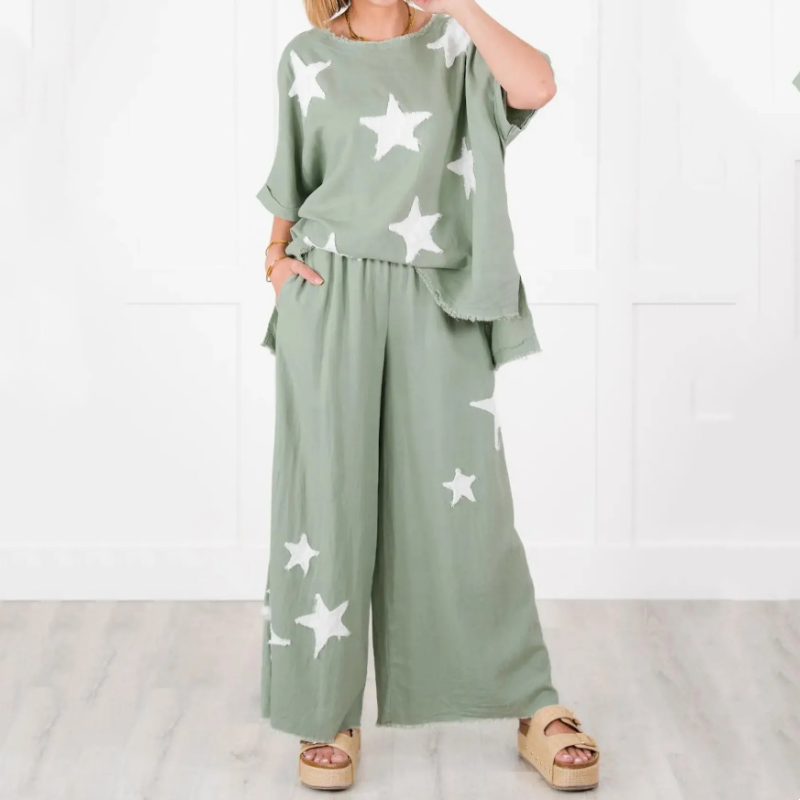 💥Hot Sales-49% OFF🌟Women's Star Patch Short Sleeve Casual Two-Piece Set