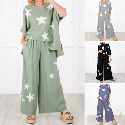💥Hot Sales-49% OFF🌟Women's Star Patch Short Sleeve Casual Two-Piece Set