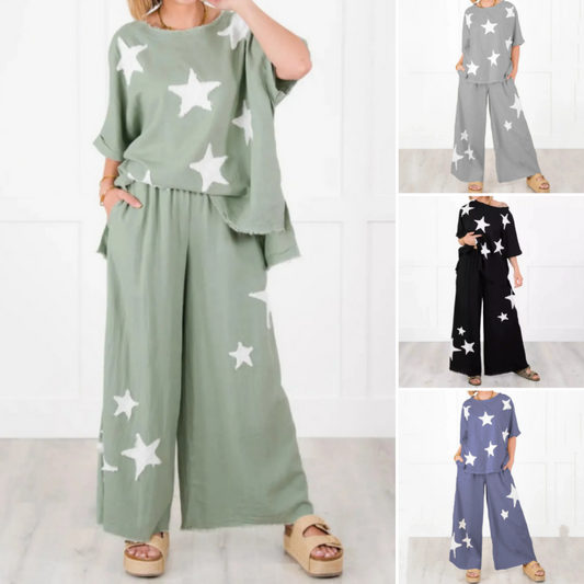 💥Hot Sales-49% OFF🌟Women's Star Patch Short Sleeve Casual Two-Piece Set