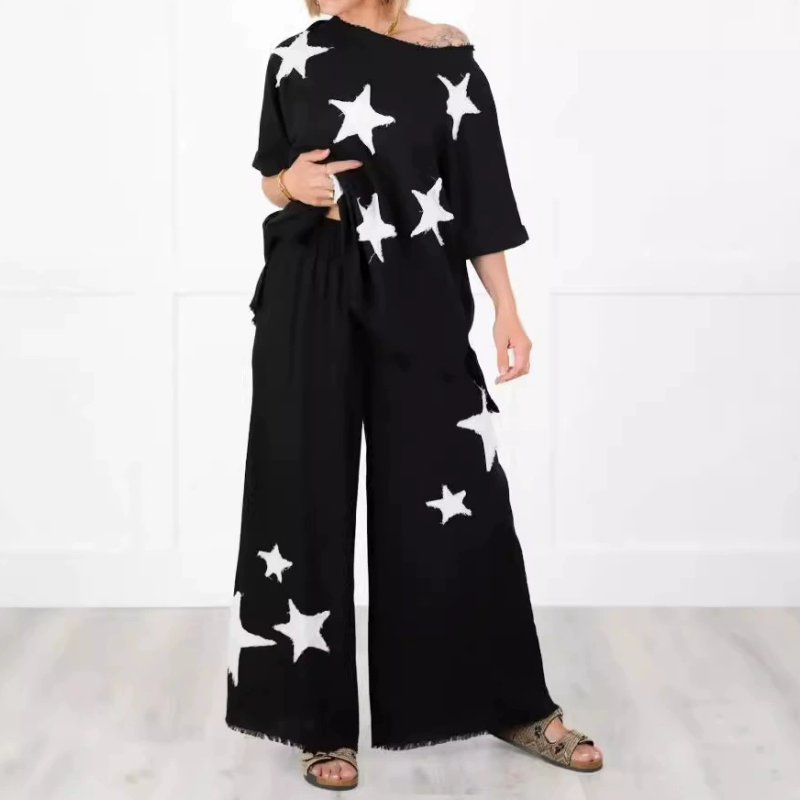 💥Hot Sales-49% OFF🌟Women's Star Patch Short Sleeve Casual Two-Piece Set