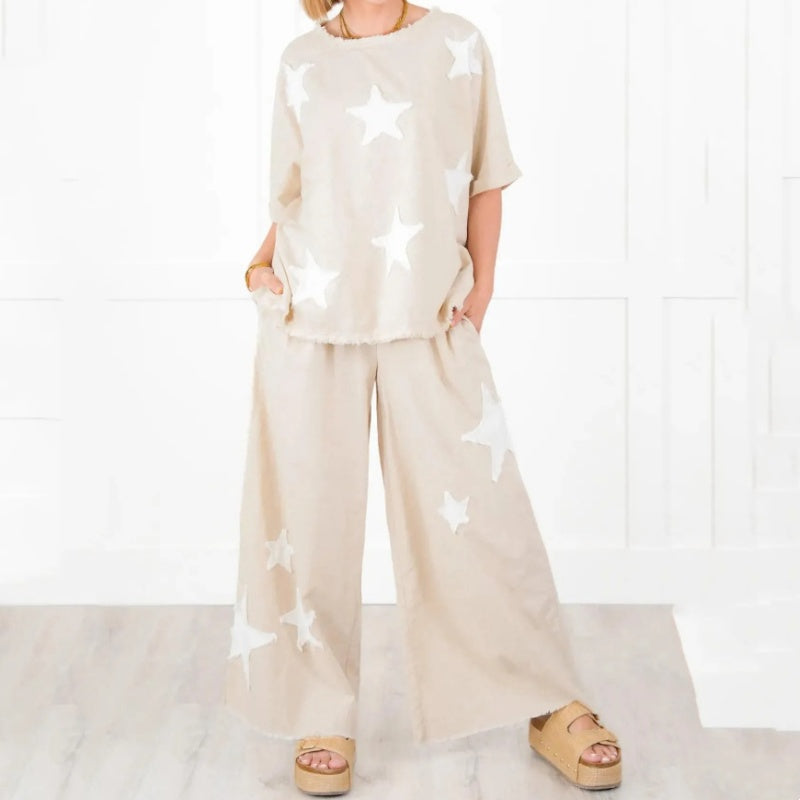 💥Hot Sales-49% OFF🌟Women's Star Patch Short Sleeve Casual Two-Piece Set