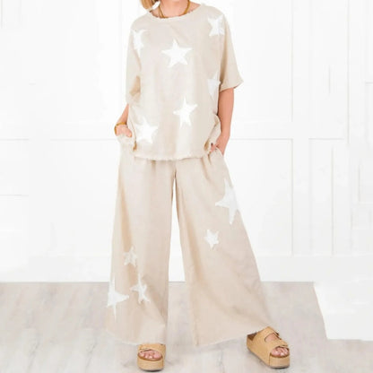 💥Hot Sales-49% OFF🌟Women's Star Patch Short Sleeve Casual Two-Piece Set