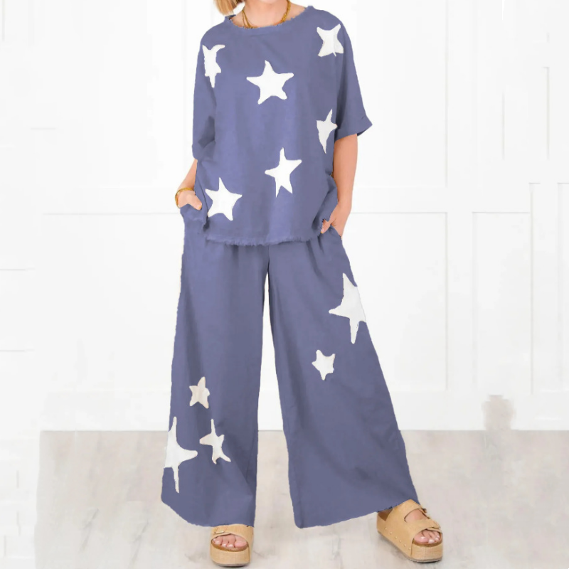 💥Hot Sales-49% OFF🌟Women's Star Patch Short Sleeve Casual Two-Piece Set
