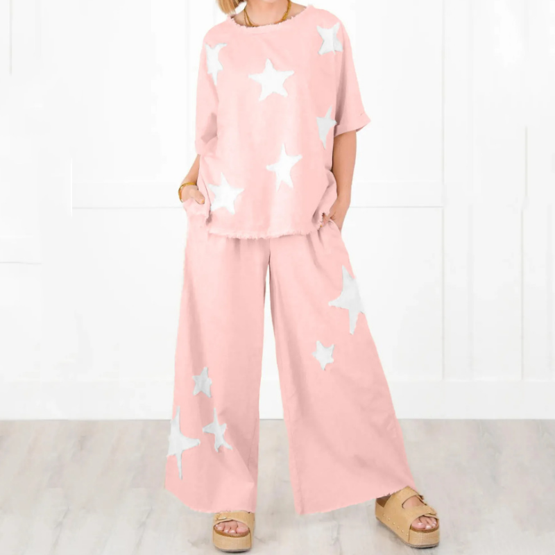 💥Hot Sales-49% OFF🌟Women's Star Patch Short Sleeve Casual Two-Piece Set