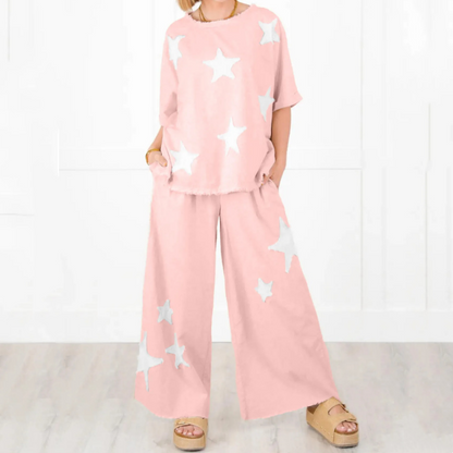 💥Hot Sales-49% OFF🌟Women's Star Patch Short Sleeve Casual Two-Piece Set