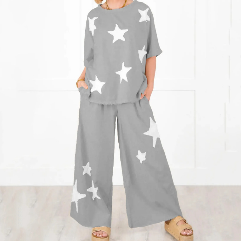 💥Hot Sales-49% OFF🌟Women's Star Patch Short Sleeve Casual Two-Piece Set