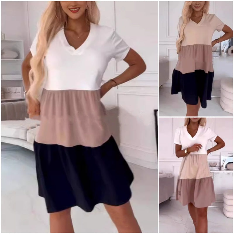 💖Hot Sales-49% OFF💖 Women’s Elegant Color Block V-Neck Long Dress