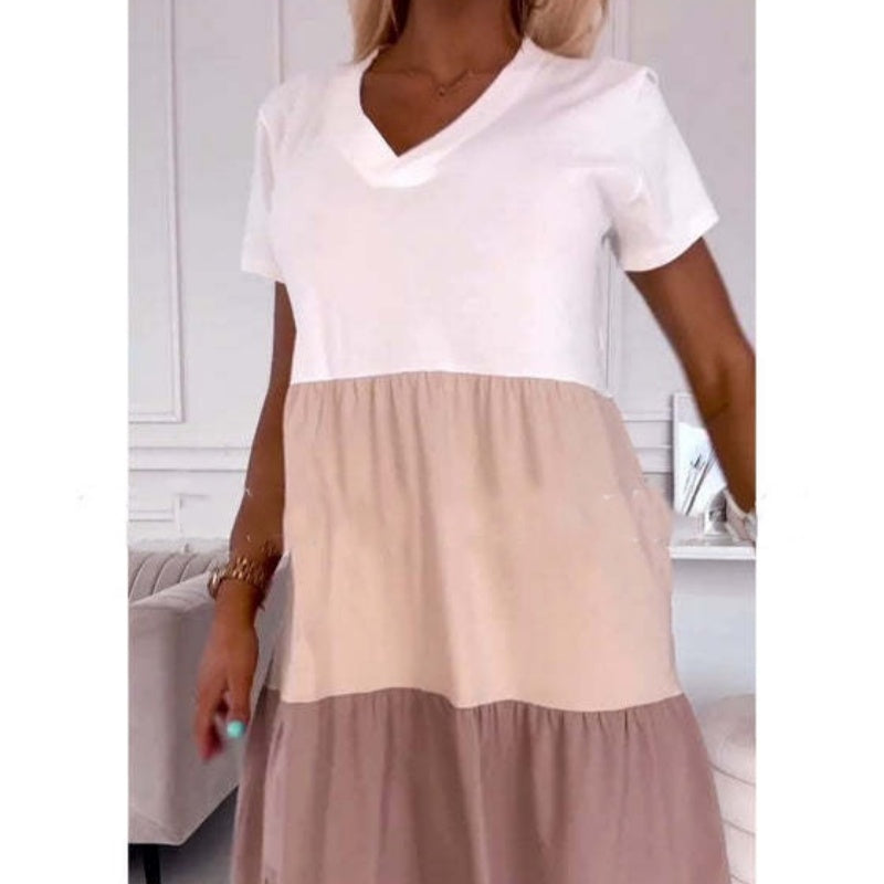 💖Hot Sales-49% OFF💖 Women’s Elegant Color Block V-Neck Long Dress