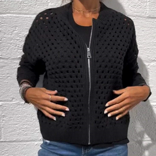 🍃Women's Casual Zipper Knit Jacket with Hollow Design