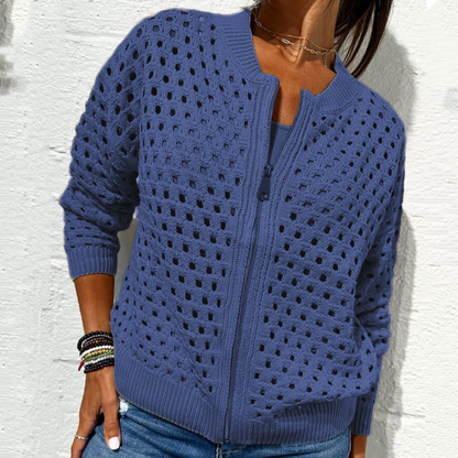 🍃Women's Casual Zipper Knit Jacket with Hollow Design