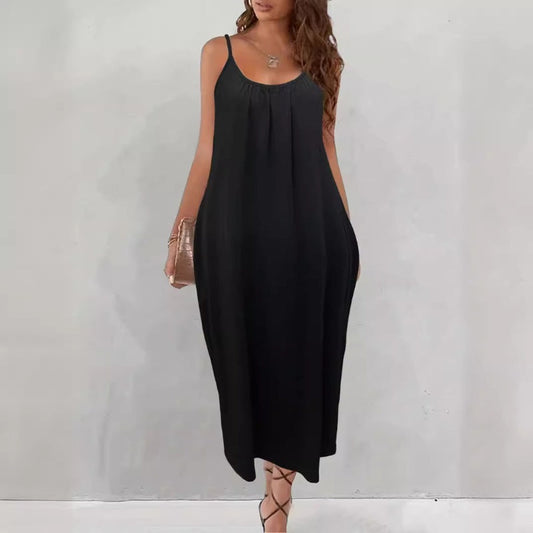 🍃Low-Cut Round Neck Loose Spaghetti Strap Dress