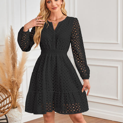 💕Limited Time 49% Off💕Women's V-Neck Long Sleeve Hollow Out Dress