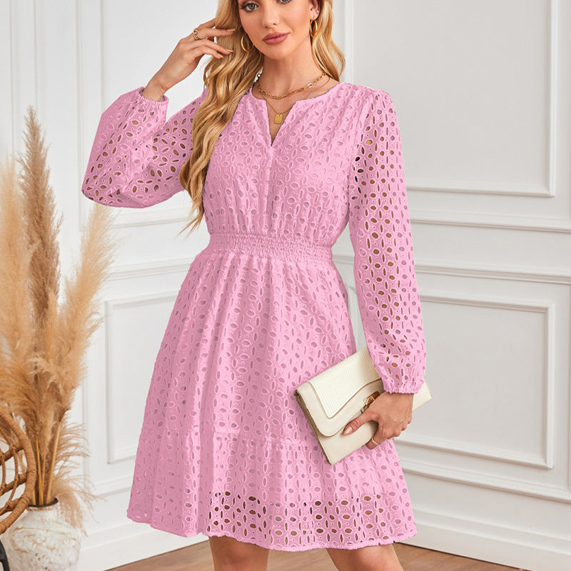 💕Limited Time 49% Off💕Women's V-Neck Long Sleeve Hollow Out Dress