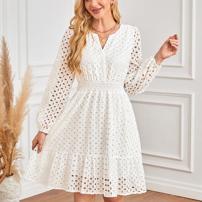 💕Limited Time 49% Off💕Women's V-Neck Long Sleeve Hollow Out Dress