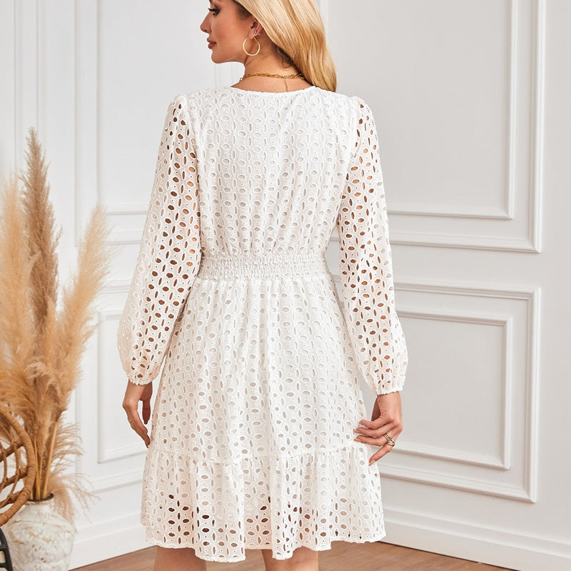 💕Limited Time 49% Off💕Women's V-Neck Long Sleeve Hollow Out Dress
