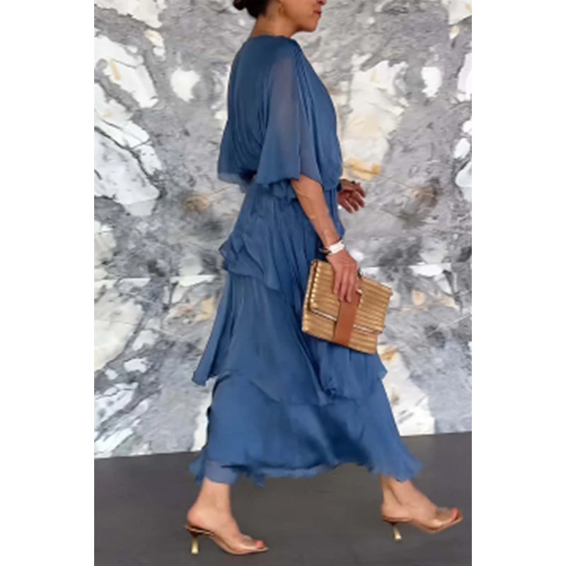 💃Elegant V-Neck Wrap Waist Tie Layered Dress