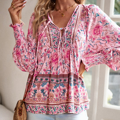 💖Hot Sales-49% OFF✨Women's Fashion Printed v-Neck Long Sleeve Shirt