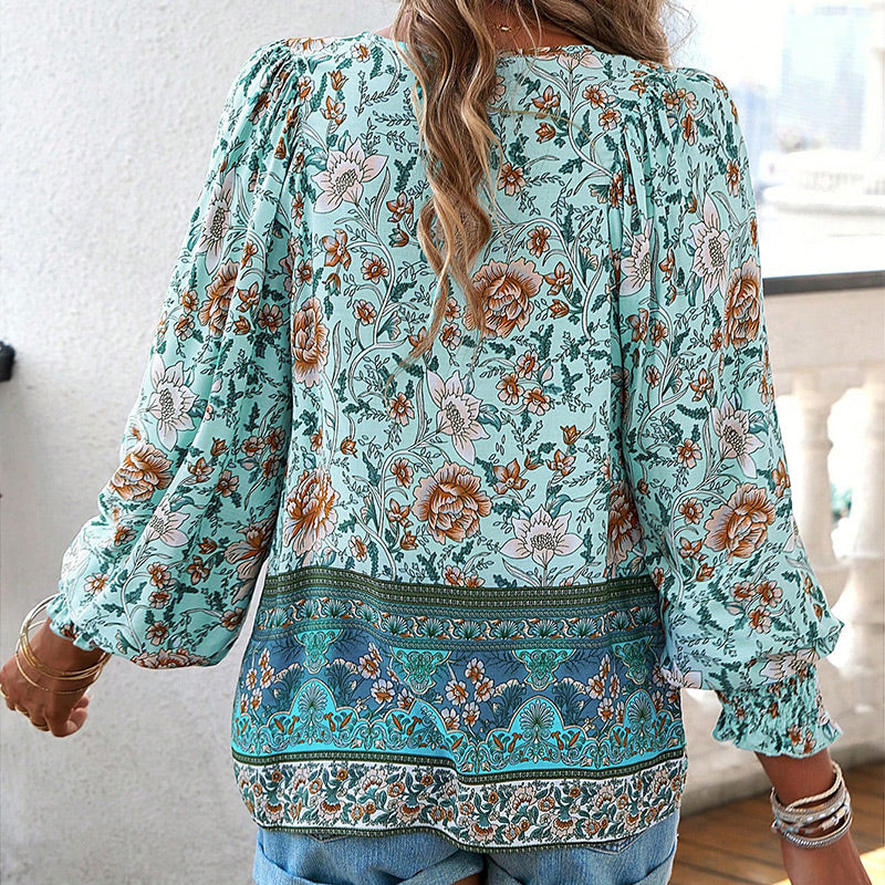 💖Hot Sales-49% OFF✨Women's Fashion Printed v-Neck Long Sleeve Shirt