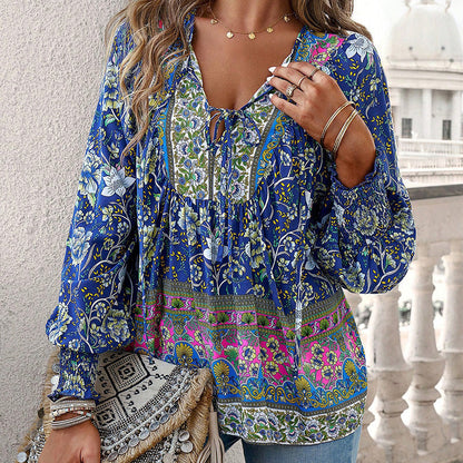 💖Hot Sales-49% OFF✨Women's Fashion Printed v-Neck Long Sleeve Shirt