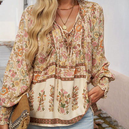 💖Hot Sales-49% OFF✨Women's Fashion Printed v-Neck Long Sleeve Shirt