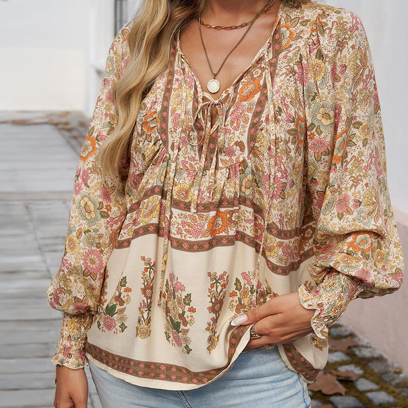 💖Hot Sales-49% OFF✨Women's Fashion Printed v-Neck Long Sleeve Shirt