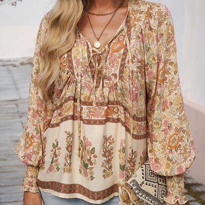💖Hot Sales-49% OFF✨Women's Fashion Printed v-Neck Long Sleeve Shirt